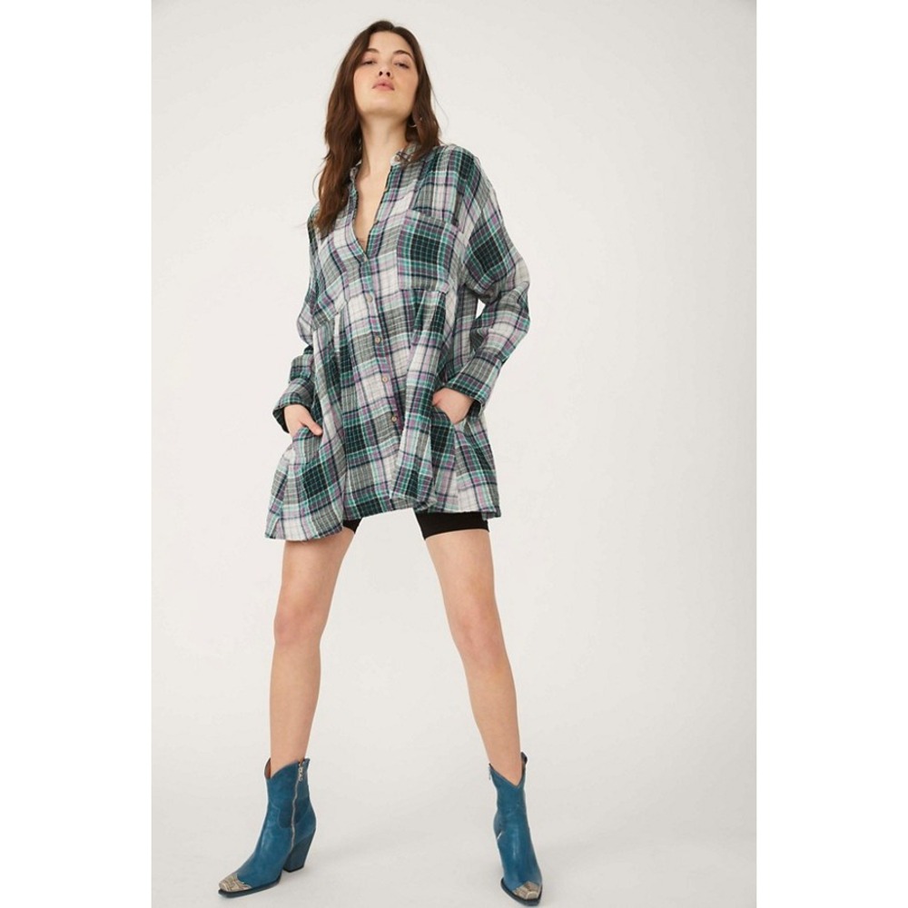 Free People The Voyage Shirtdress Plaid Babydoll Boho
